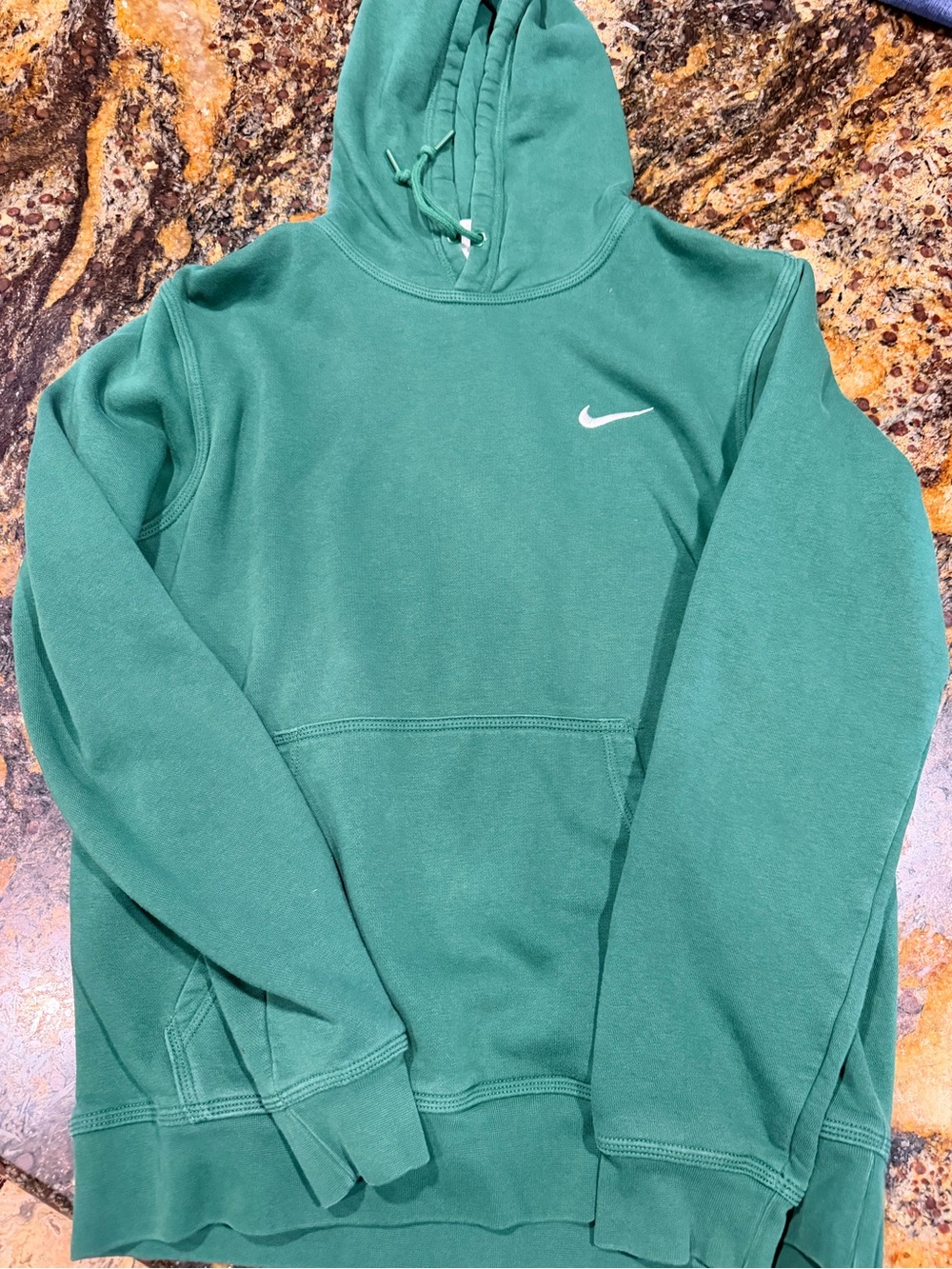 Nike Men's Emerald Green Crewneck Hoodie with White Swoosh